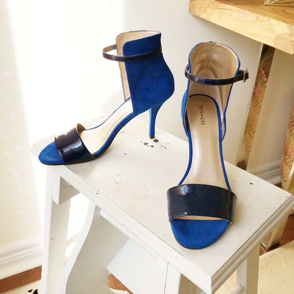 Blue 2 toned suede-feel open toe heeled sandal - Picture 2 of 11